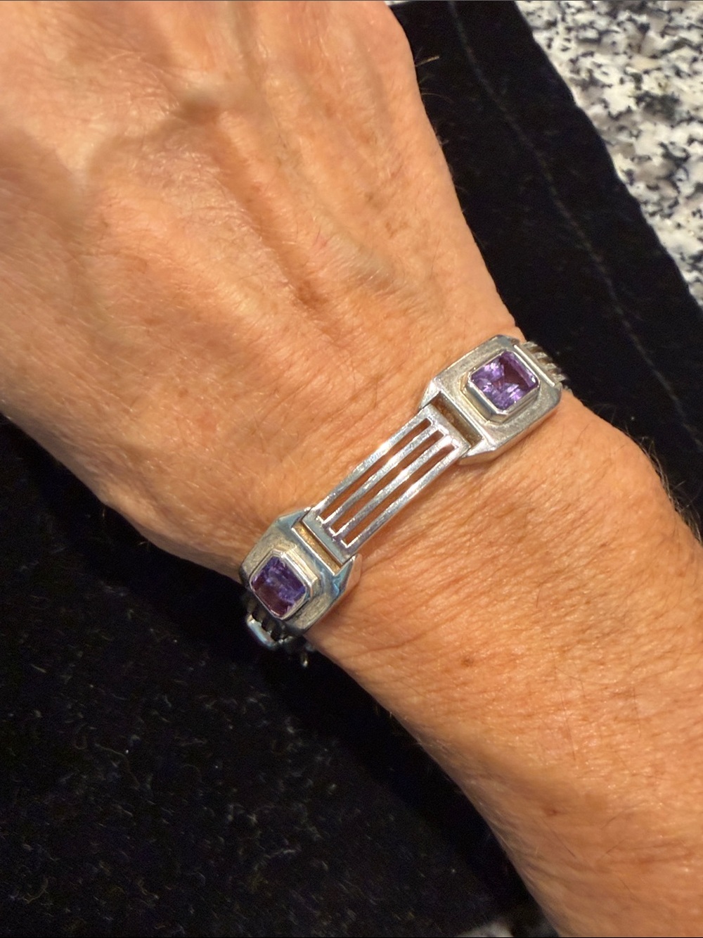 LT 925 Sterling-Style Silver Bracelet with Purple Stone Accents